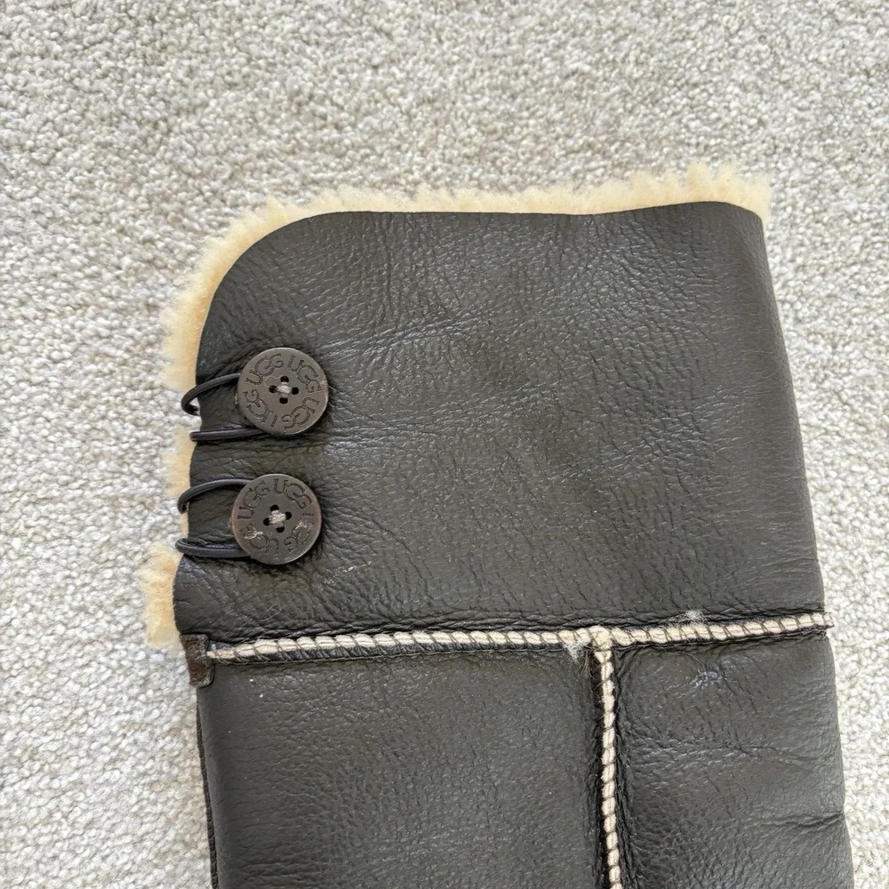 UGG Bailey Button Over the Knee Boots Bomber Brown‎ Leather Eva Shearling Size 7